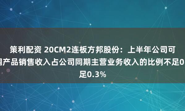 策利配资 20CM2连板方邦股份：上半年公司可剥铜产品销售收入占公司同期主营业务收入的比例不足0.3%